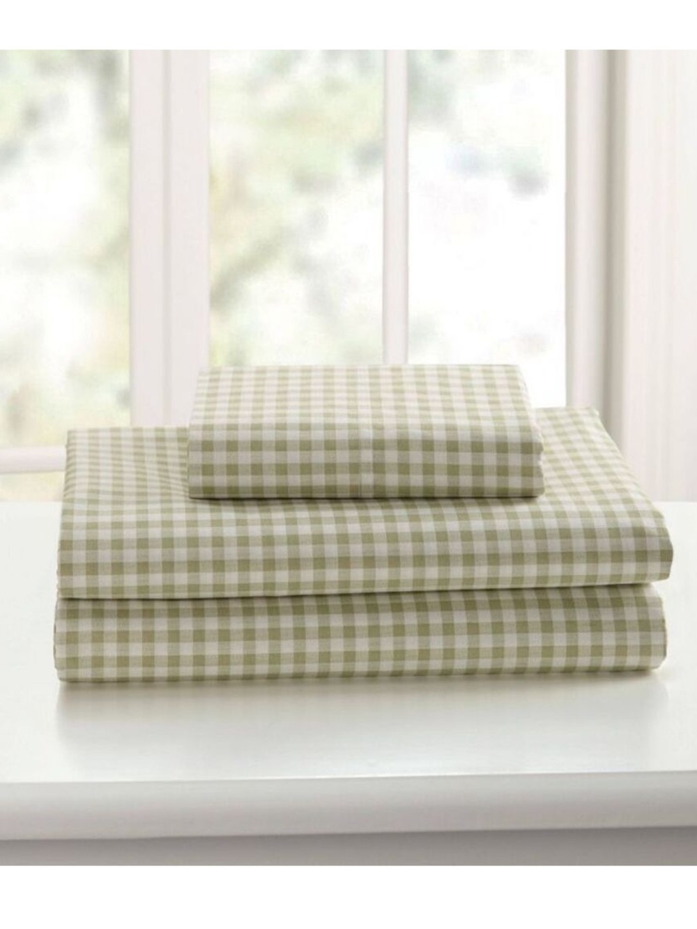 Laurel & Mayfair -  Twin Gingham Print 3pc Sheet Set Green NEW IN PACKAGE